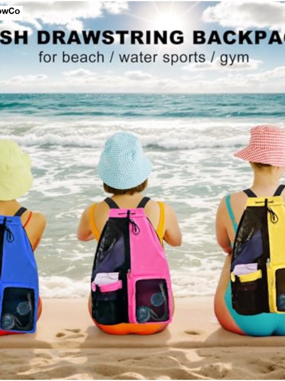 Drawstring Mesh Backpack with Wet Pocket, Waterproof Nylon Polyester Gym Pool - Picture 5 of 5